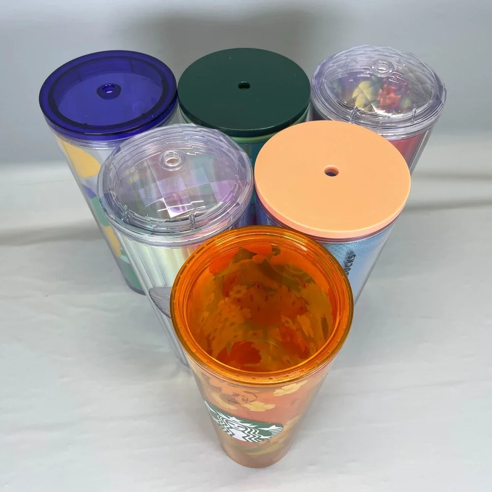 Lot of 6 Starbucks 24oz Large Venti Tumbler Cups With Lids - No Straws
